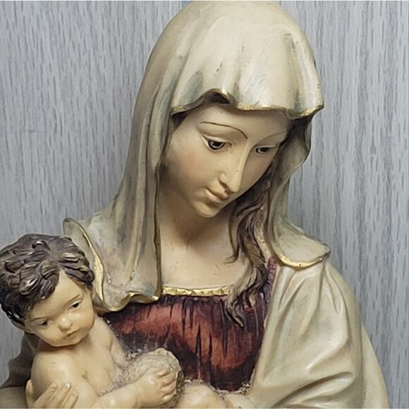 Vintage Italian A Santini Virgin Mary Baby Jesus Sculpture Bust Religious Statue - Picture 8 of 9